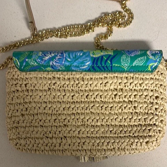 Lilly Pulitzer Blue and Tan Crossbody Bag with Tropical Flair NWOT - Picture 3 of 5
